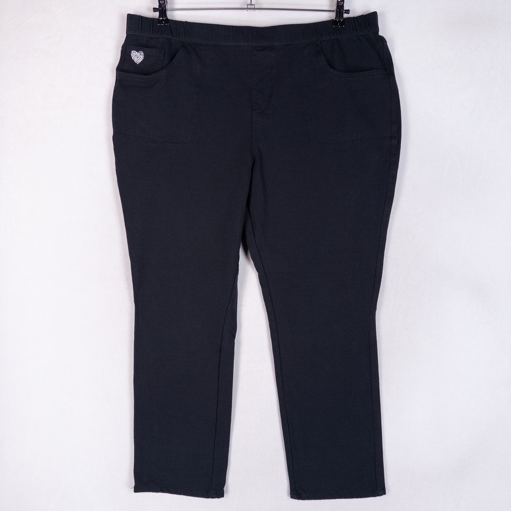 Quacker Factory Regular DreamJeannes Pull-On Slim Leg Jeans XL Black Stretch